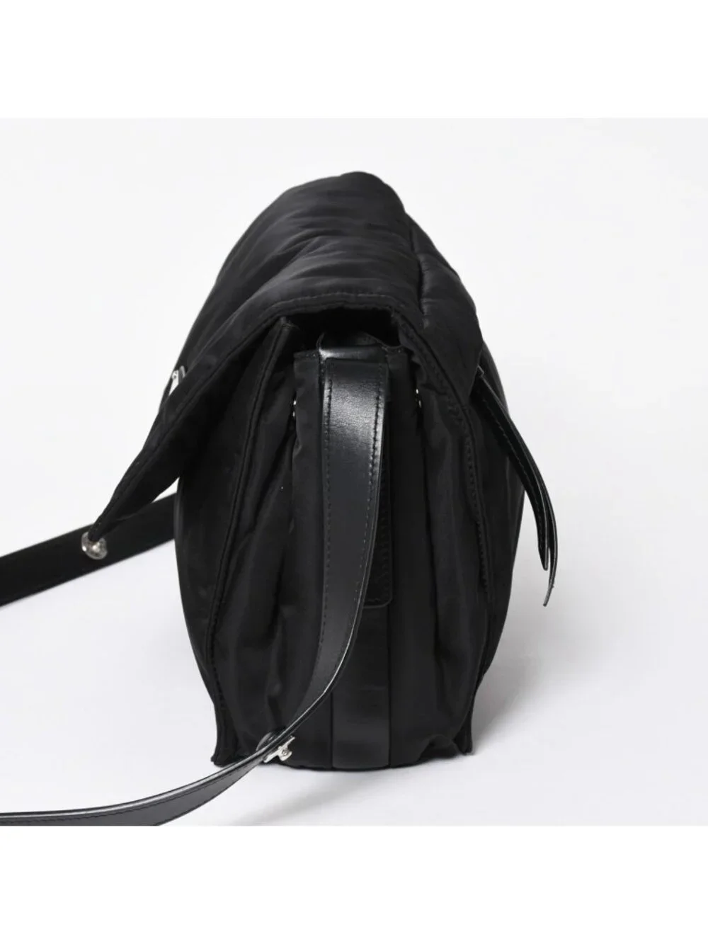 Prada Pocono Shoulder Bag Triangle Logo Nylon Black Silver